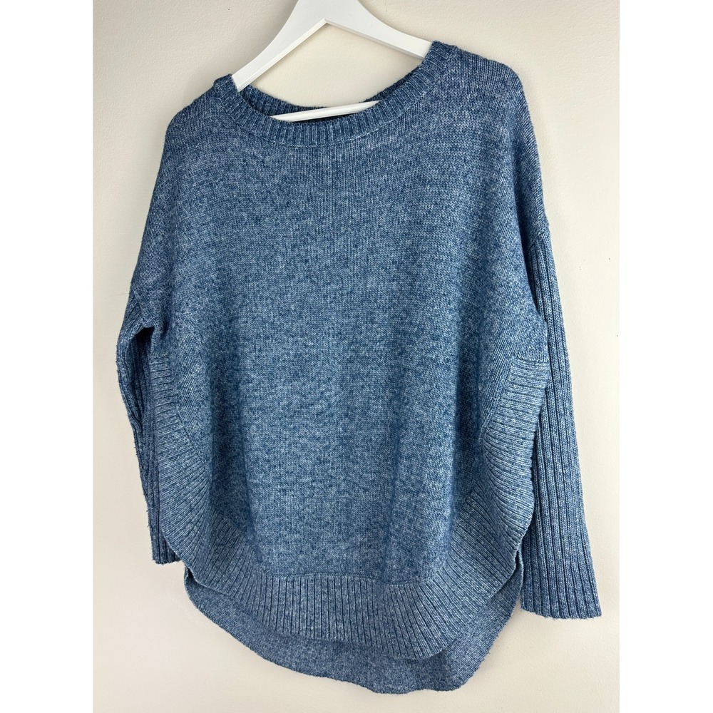 Sundance Blue Marl Knit Dolman Curved Hem Pullover Sweater Ribbed L Oversized - Picture 11 of 12